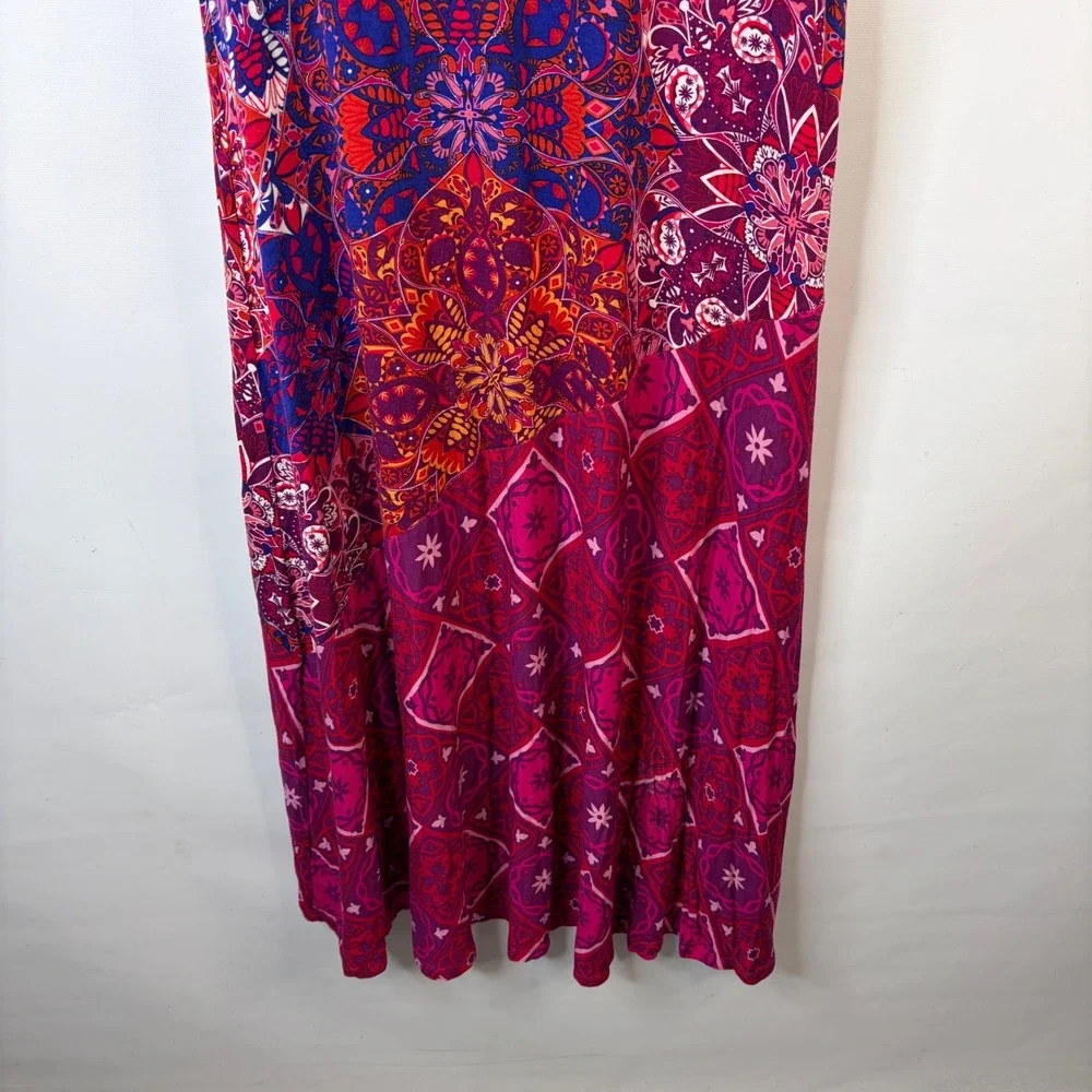 Soft Surroundings Maxi Dress Women Small Pink Mandala Geometric V-Neck Boho